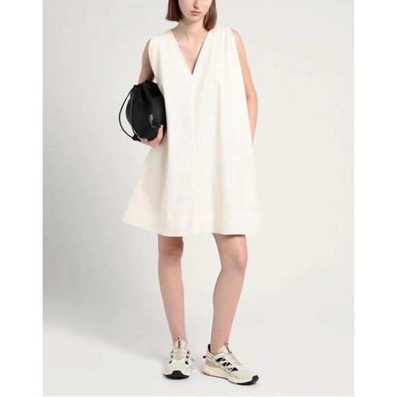 COS White Sleeveless A-Line Dress Cotton Tunic Sz 2 Pockets Minimalist Old Money - Picture 1 of 8